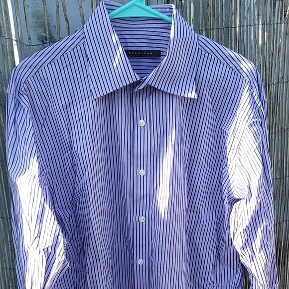 Sean John Men's Lavender & Dark Purple Striped Button Down - 16 1/2 - 32/33 - Picture 2 of 12